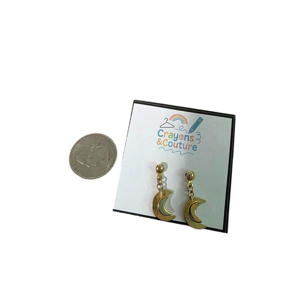 Vintage Gold-toned Crescent Moon Dangle Earrings Pierced Ears Celestial Space